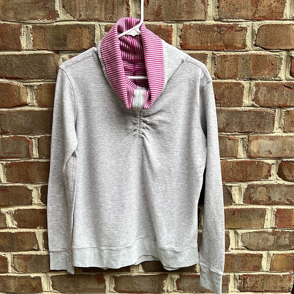 lululemon athletica Light Gray Sweatshirt with Pink Striped Cowl Neck